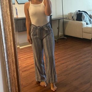 Flowy white and blue striped pants